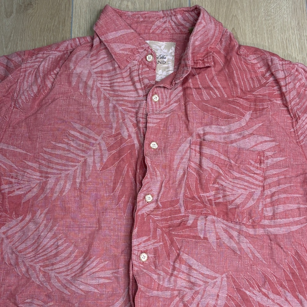 Tasso Elba Island Mens Silk Linen Tropical Palm Leaf Button Down Shirt Coral M - Picture 2 of 8